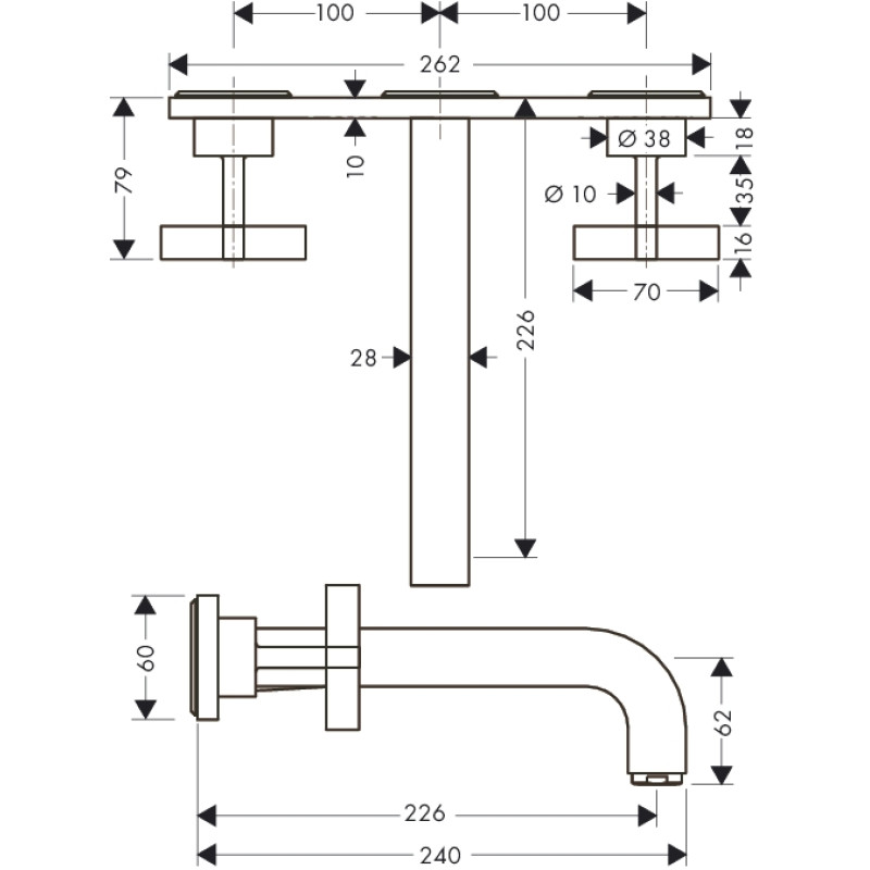 Axor Citterio Смеситель на раковину на 3 отв с крестовыми рукоятками, хром, (39144000)