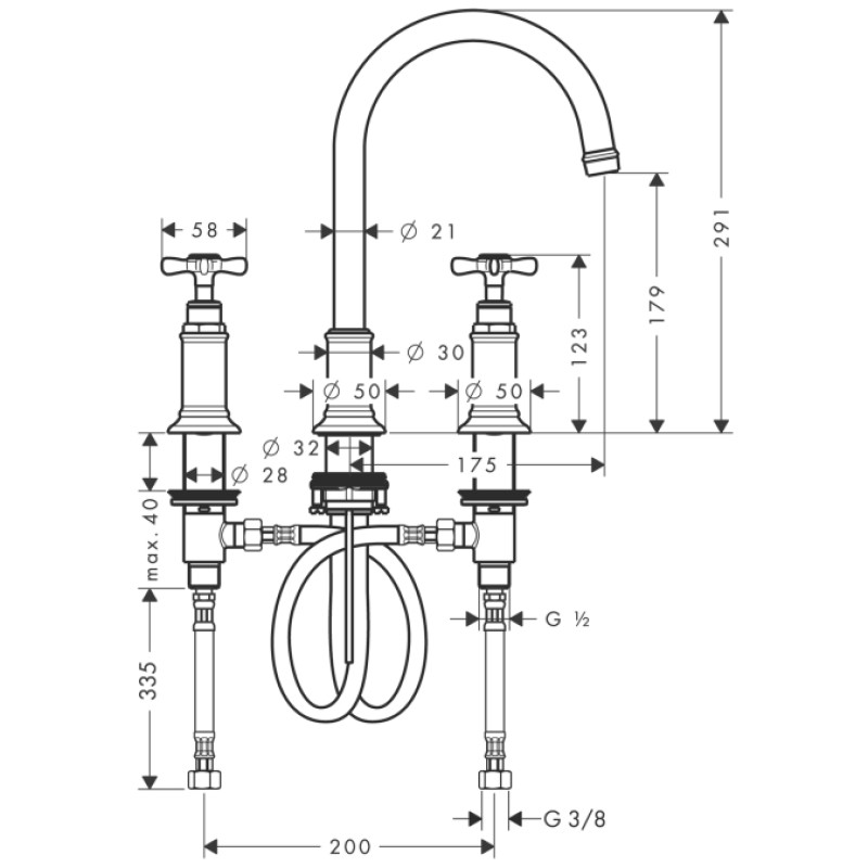 Axor Montreux-смеситель для раковины на 3 отв, (16513820)