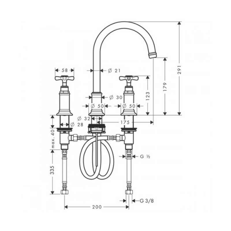 Axor Montreux Смеситель для раковины на три отверстия, двухвентильный, (16513000)