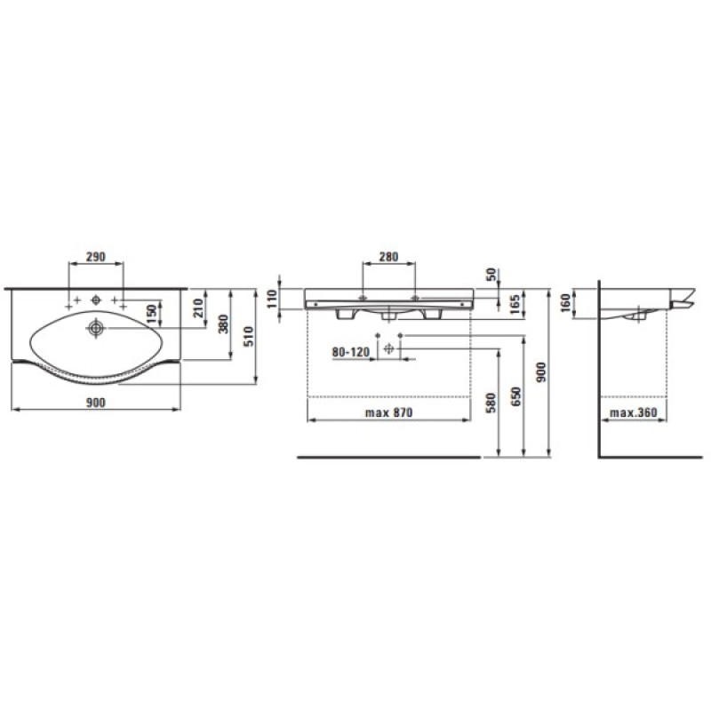 Laufen PALACE-раковина90*51см з тримачем рушника, (H8127020001041)