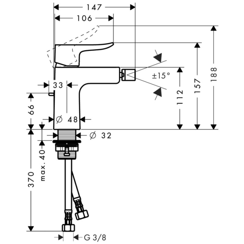 Hansgrohe Metris Змішувач на біде, одноважiльний DN15, (31280000)