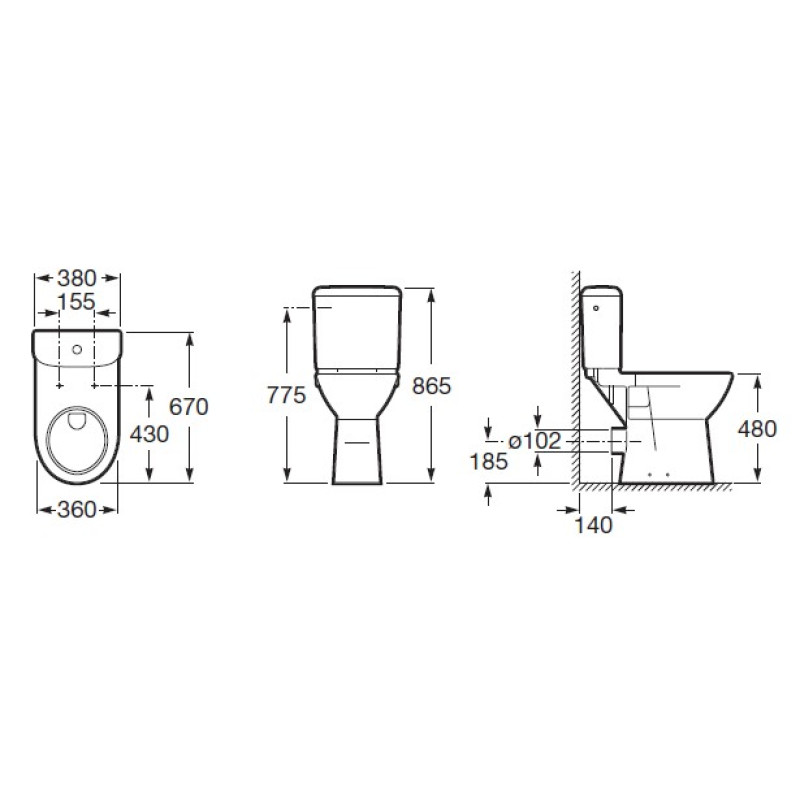 ROCA БЕЗ БАР`ЄРІВ чаша унітазу, випуск горизонтальний, висота 48см, (A342236000)