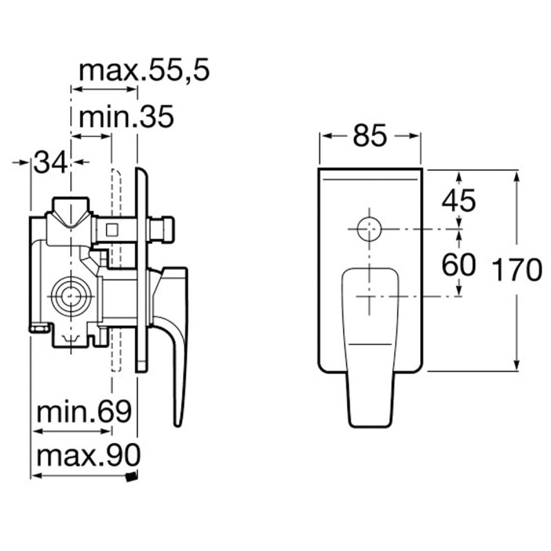 ROCA Смеситель Thesis для ванны/душа, (5A0650C00)