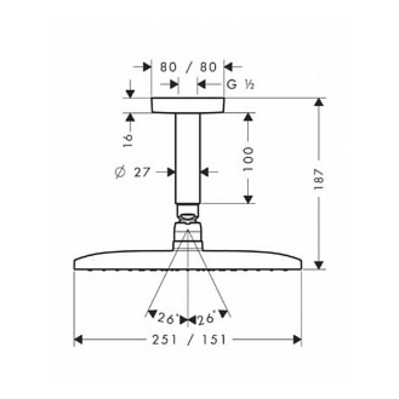 Hansgrohe Raindance Е 240 AIR 1jet - верхній душ, з стельовим підключенням 100мм 27380000, (27380000)