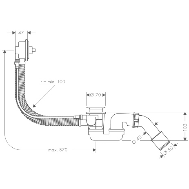 Hansgrohe Flexaplus - слив/перелив для нестандартных ванн 58141180, (58141180)