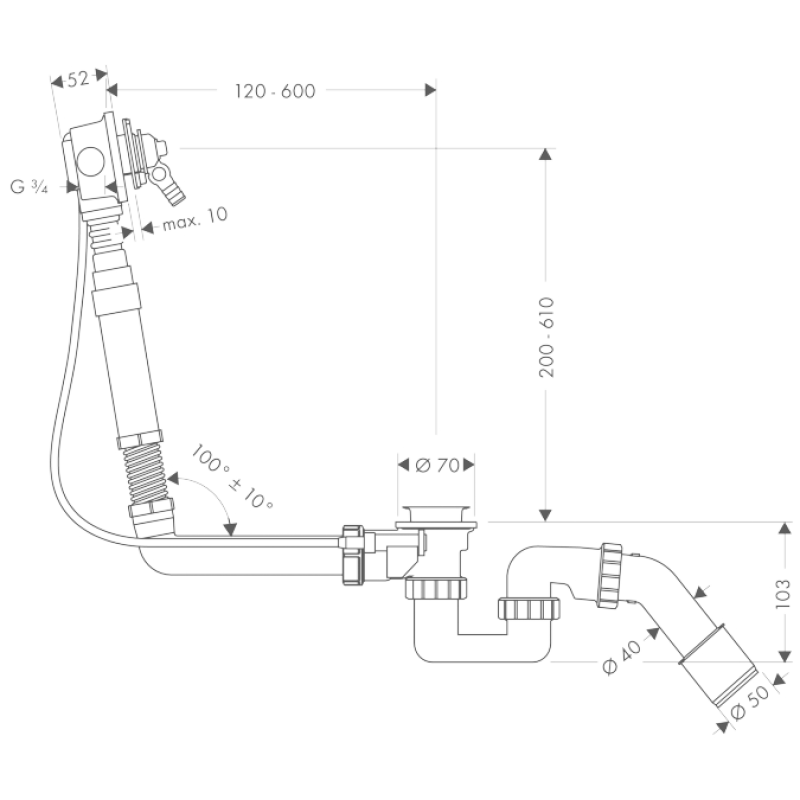 Hansgrohe Exafill - вилив на ванну з набіром (прихована частина) 58126180, (58126180)