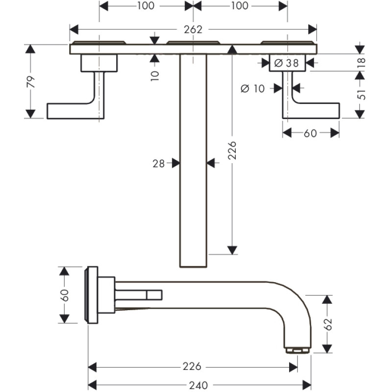 Axor Citterio - смеситель на раковину со стены HANSGROHE 39148000, (39148000)