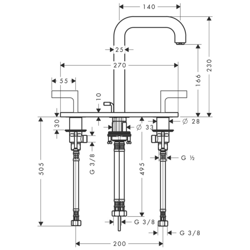 Axor Citterio смеситель для раковины, на 3 отверстия с коротким изливом, (39136000)