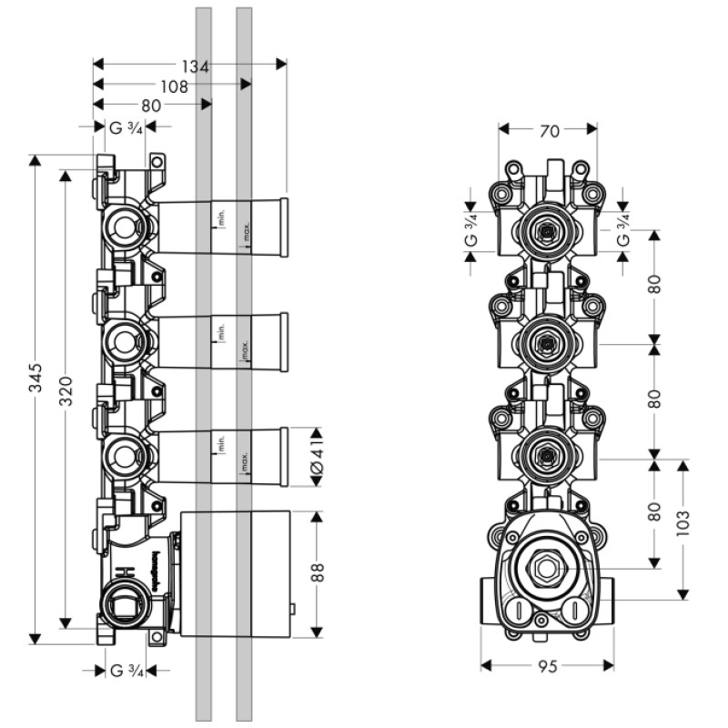 Axor модуль термостата (прихована частина) HANSGROHE 10750180, (10750180)