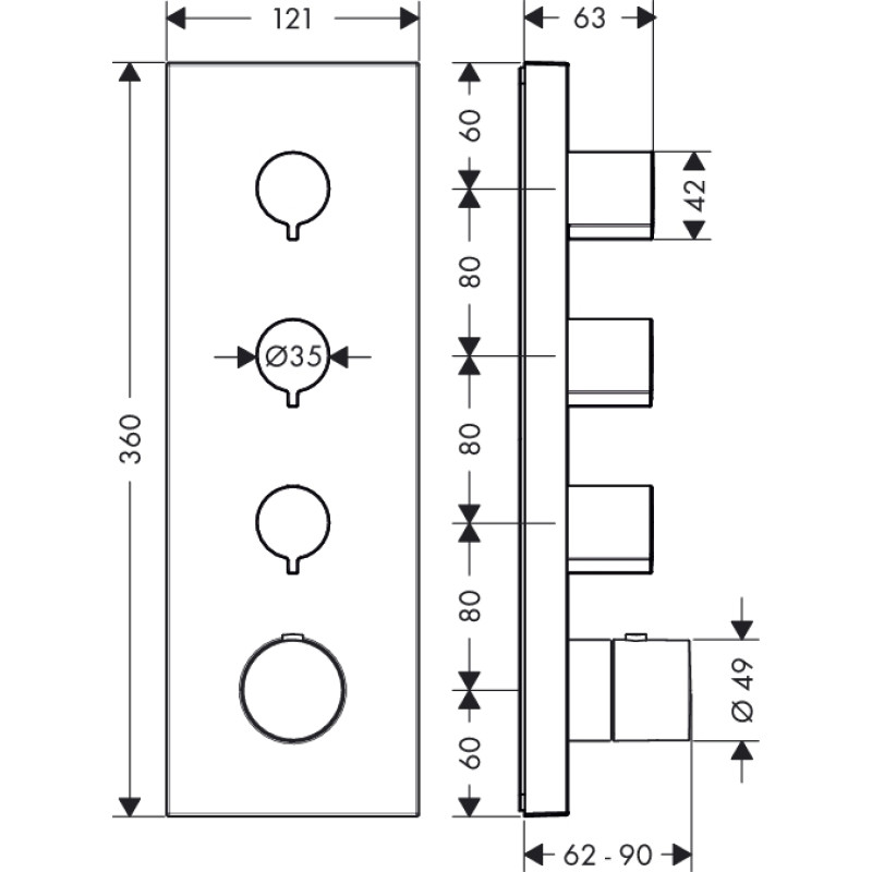 Axor модуль термостата (зовнішня частина) HANSGROHE 10751000, (10751000)