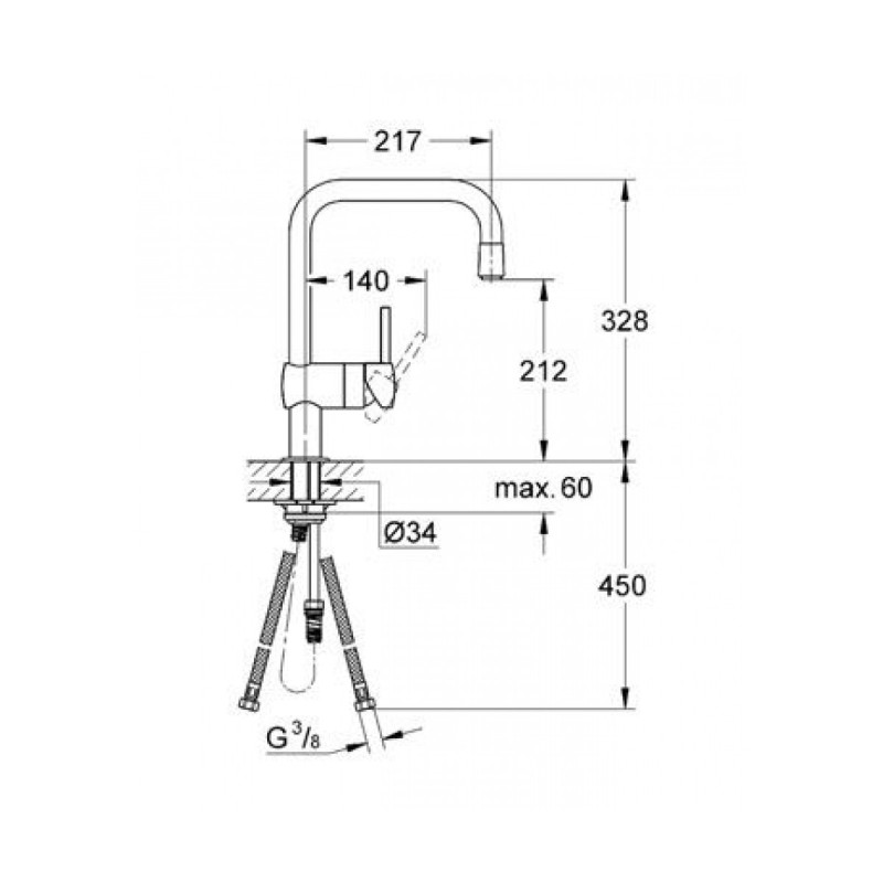 Grohe MINTA-смеситель однорычажный для кухни (гибкая подводка, с выдвижным изливом), хром, (32067000)