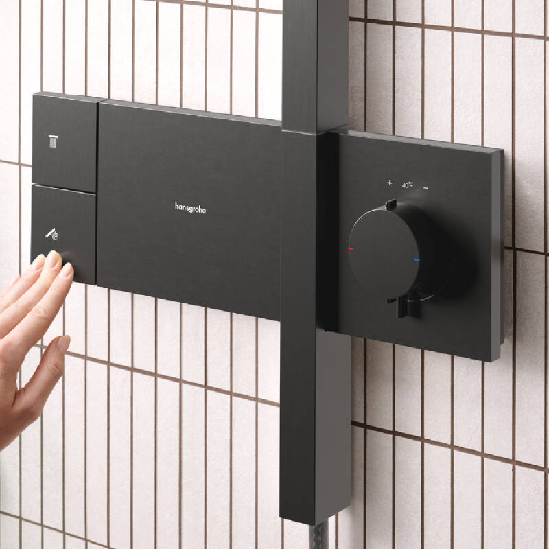 Hansgrohe RAINDANCE ALIVE Q душова система Showerpipe 210/340, 1jet, з термостатом, шліфованний чорний хром, (24580340)