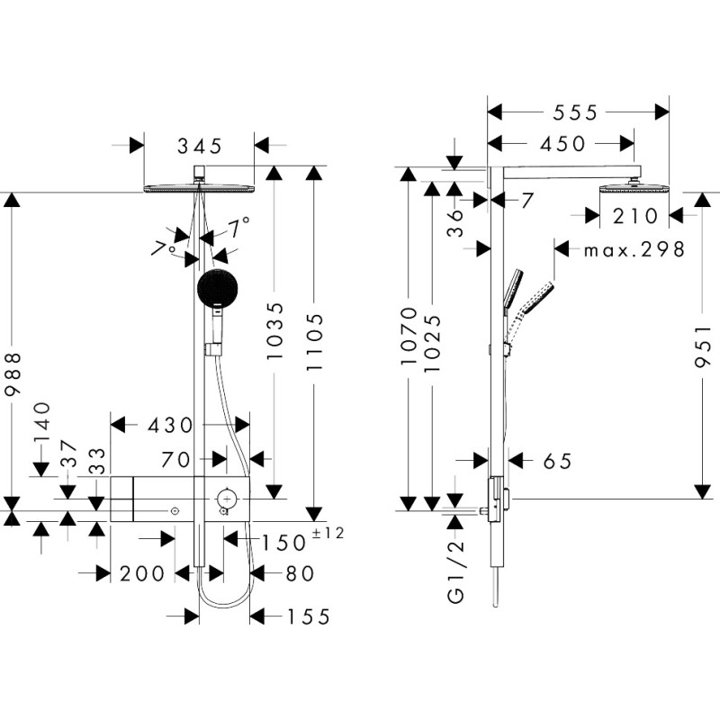 Hansgrohe RAINDANCE ALIVE Q душова система Showerpipe 210/340, 1jet, зтермостатом, хром, (24580000)