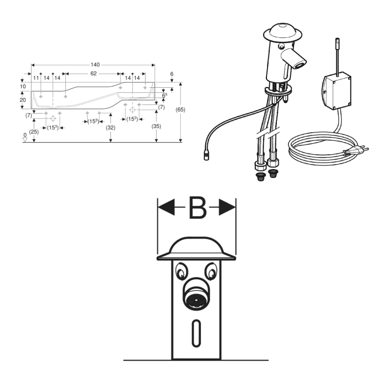 Geberit BAMBINI смеситель для умывальника питание от сети, со смесителем, крышка цвета серой пыли, корпус глянцевый хром, (116.209.21.1)