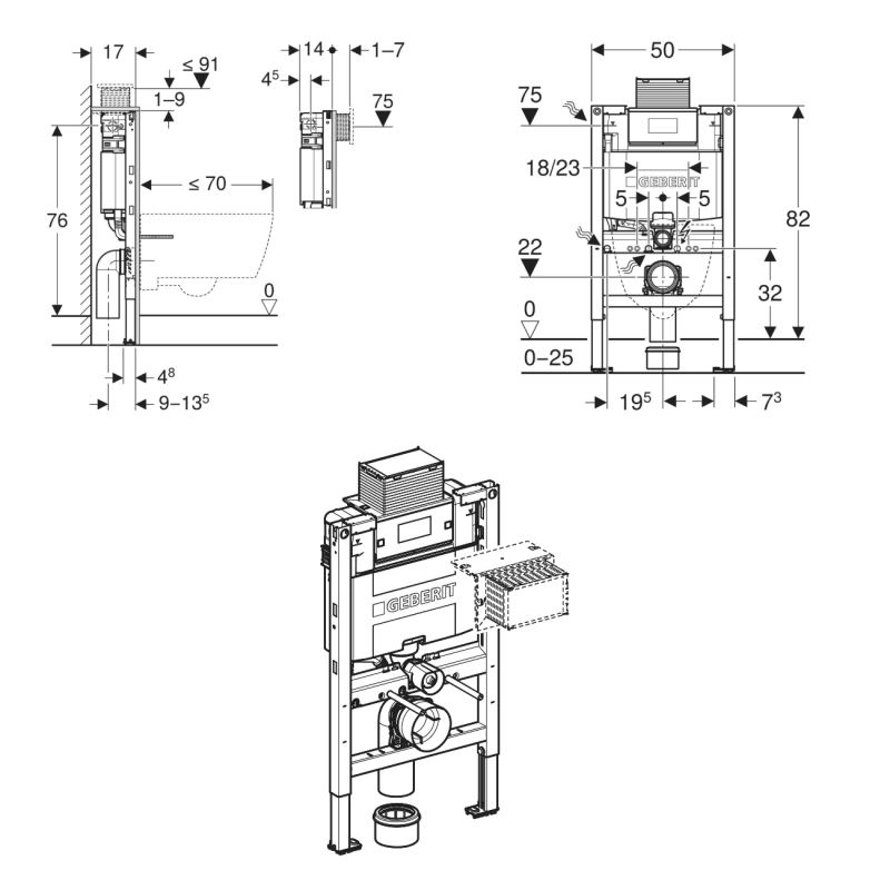 Geberit DUOFIX монтажний елемент для підвісного унітаза,82см, со встроенным бачком зі змивним бачком прихованого монтажу"Omega" 12 см, (111.003.00.2)