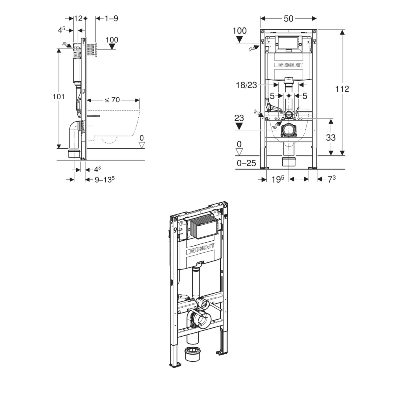 Geberit DUOFIX монтажный элемент для подвесного унитаза, 112 см, со смывным бачком скрытого монтажа Omega 12 см, (111.060.00.2)