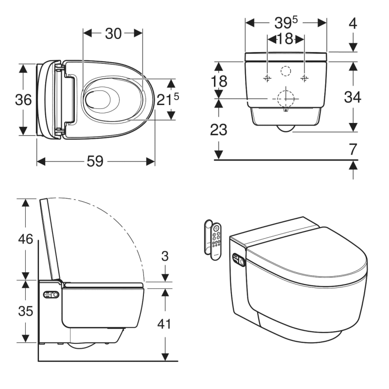 Geberit AQUACLEAN Mera Comfort подвесной унитаз-биде, KeraTect, белый, декоративная панель глянцевый хром, (146.210.21.1)
