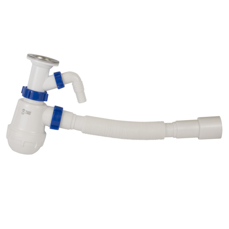 TAU Сифон для кухонної мийки з нержавіючим випуском 1½" виводом під пральну машину та гнучким відводом Ø40/50мм (9842720)
