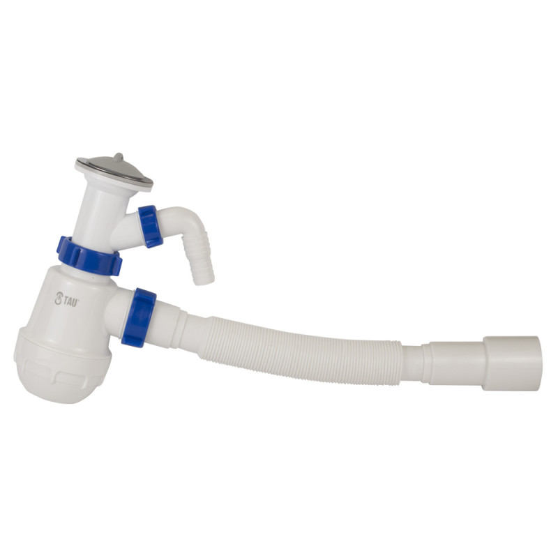TAU Сифон для кухонної мийки з нержавіючим випуском 1½" виводом під пральну машину та гнучким відводом Ø40/50мм (9842720)