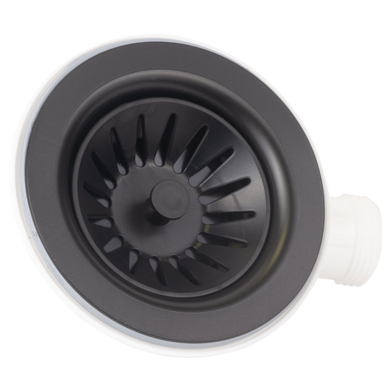 TAU Сифон для кухонної мийки з пластиковим випуском 3½" виведенням під пральну машину, квадратним переливом і гнучким відведенням Ø40/50мм (чорний) (9842822)