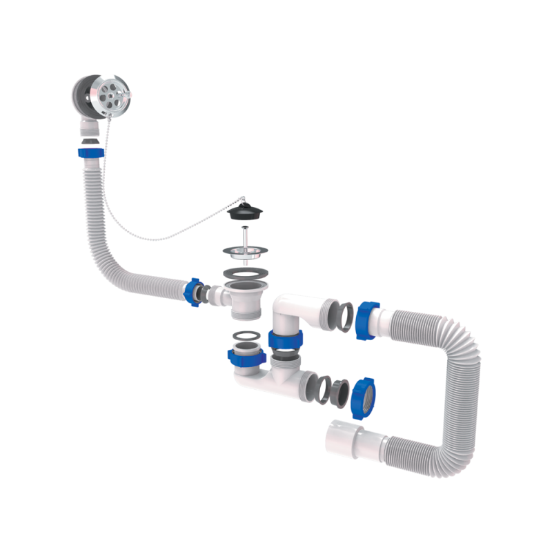 TAU Сифон для ванни з пробкою на ланцюжку і гнучким відведенням Ø40/50мм (9843620)