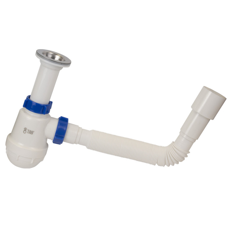 TAU Сифон для кухонної мийки з нержавіючим випуском 1½" і гнучким відведенням Ø40/50мм (9842730)