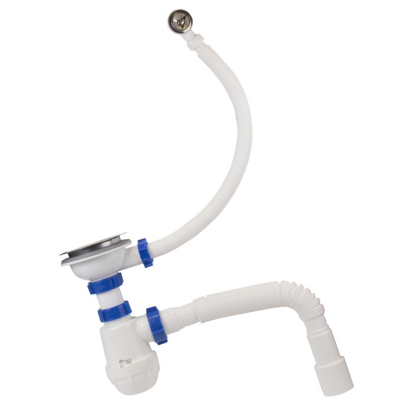 TAU Сифон для кухонної мийки з нержавіючим випуском 3½" круглим переливом і гнучким відведенням Ø40/50мм (9842530)