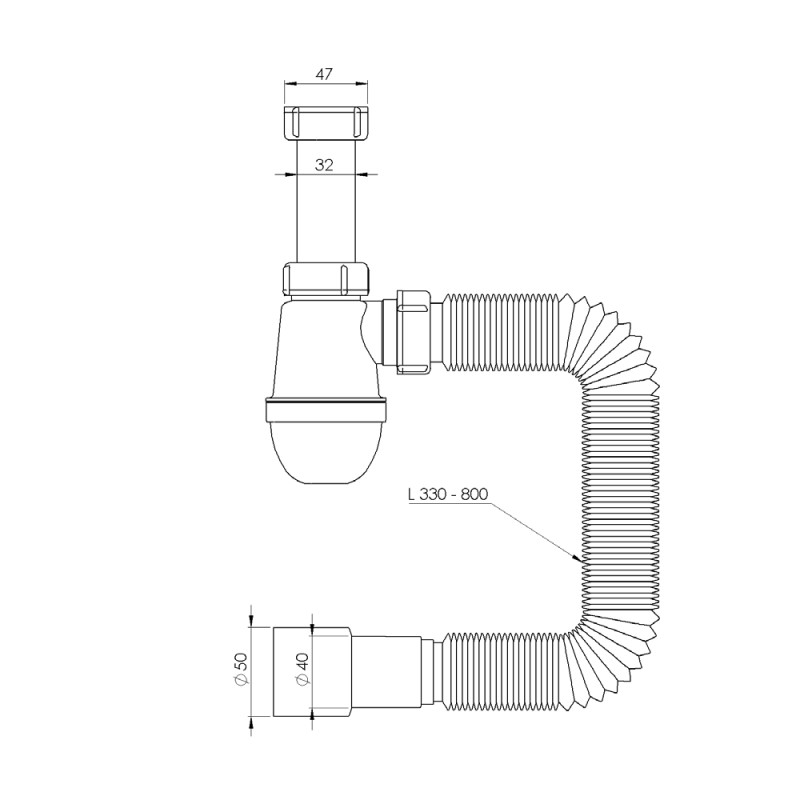 TAU Сифон для раковини без випуску з гнучким відведенням 1¼"×Ø32/50мм (9841756)