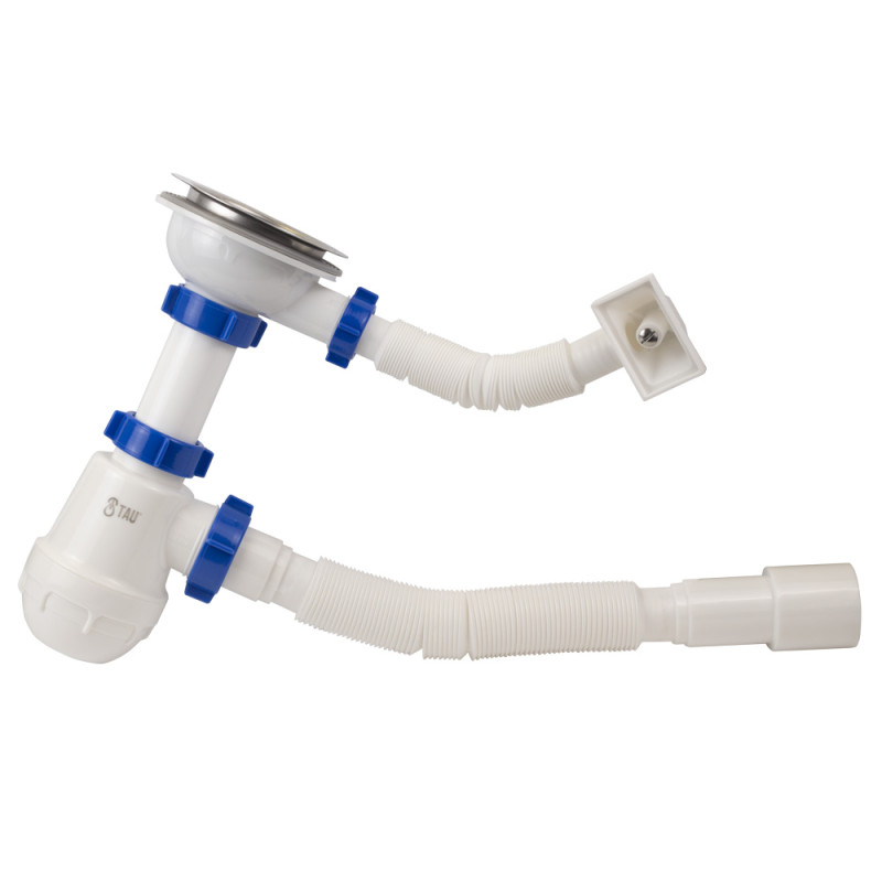 TAU Сифон для кухонної мийки з нержавіючим випуском 3½" квадратним переливом і гнучким відведенням Ø40/50мм (9842531)