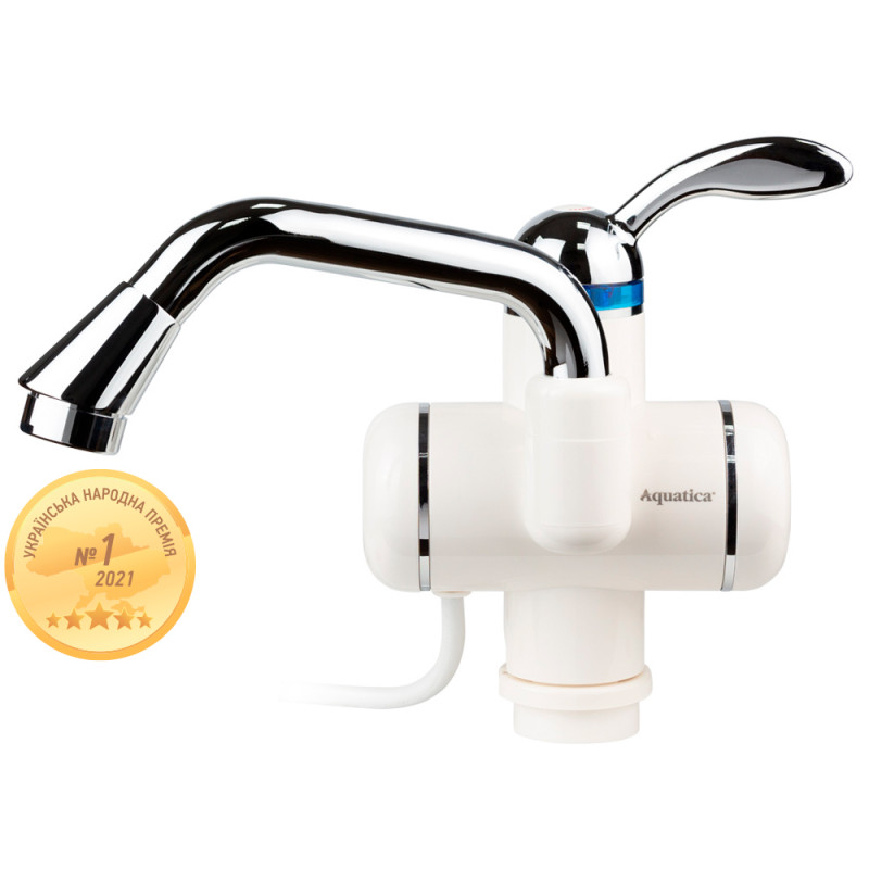 Aquatica Кран-водонагрівач проточний LZ 3.0кВт 0.4-5бар для раковини гусак вигнутий довгий на гайці AQUATICA LZ-5A211W (9795013)
