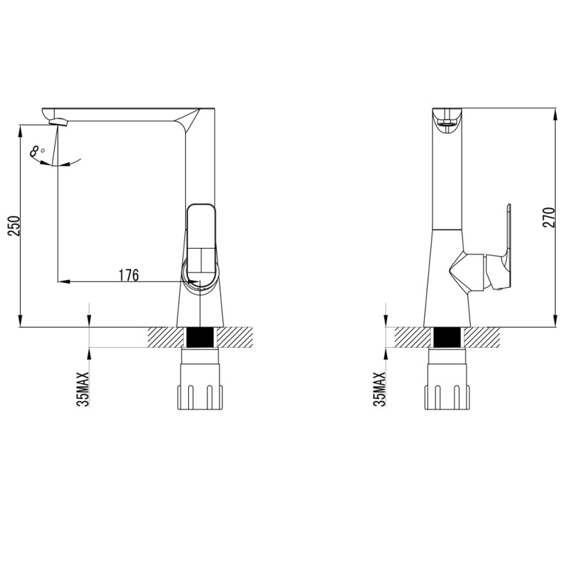 Corso Змішувач BRACCIANO Ø35 для кухні Г-излив на гайці 9617100 (CF-4B236C)