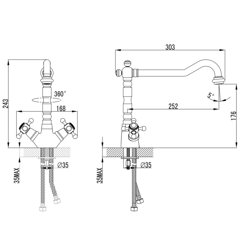 Corso Змішувач BRENTA 1/2" для кухні Г-излив на шпильці FE-5B252K (9679104)