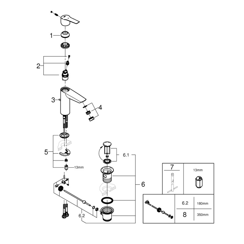 Grohe QuickFix Start Одноважільний змішувач для раковини M-Size (23552002)