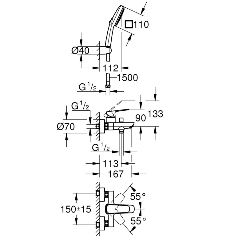 Grohe Cubeo Однорычажный смеситель для ванны (1018142430)