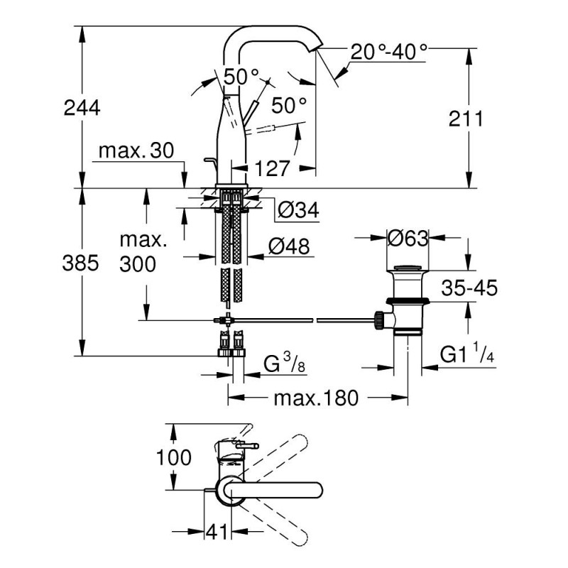 Grohe Essence Одноважільний змішувач для раковини 1/2" L-розміру (24174001)