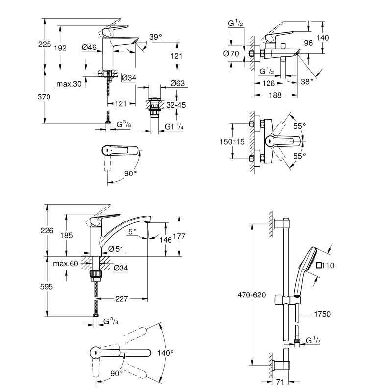 Grohe Набiр змiшувачiв QuickFix Start 4 в 1 для ванни та кухні (UA202301KE)