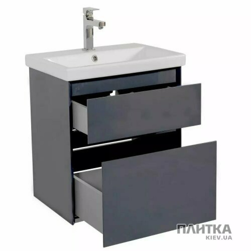 Аквародос Тумба AQUARODOS Еліт (графіт глянець) з умивальником Elite 60 см (консольні) (11276)