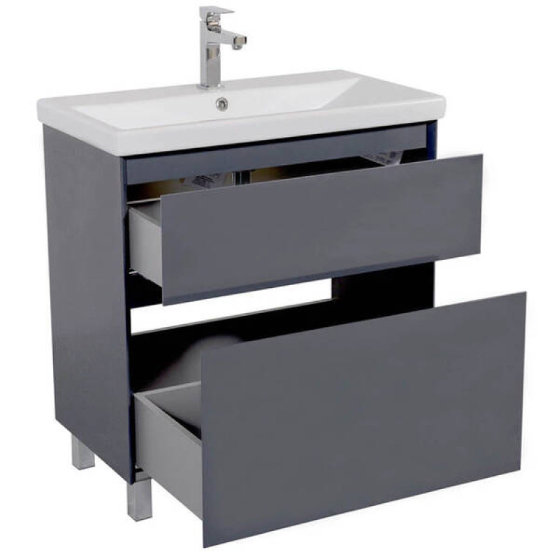 Аквародос Тумба AQUARODOS Еліт (графіт глянець) з умивальником Elite 80 см (підлогові) (11281)