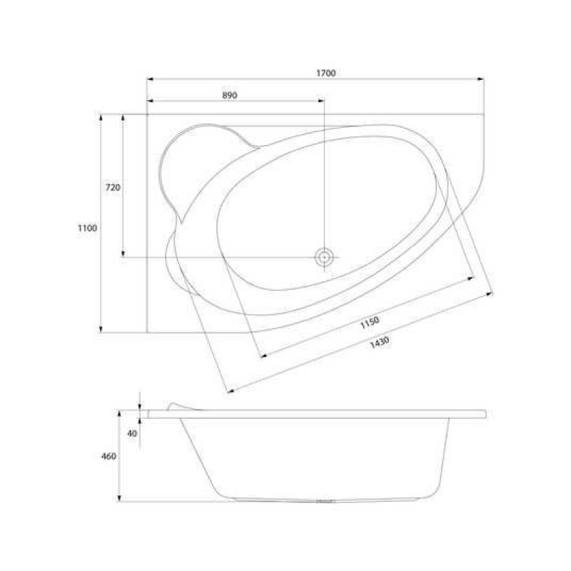 Cersanit Ванна асиметрична Kaliope 170/110 права з ніжками (S301-115)