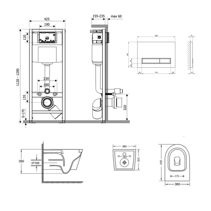 Qtap Інсталяція для унітазу 4 в 1 Nest + унітаз із сидінням Jay Ultra Quiet, з панеллю змиву (QT07335177W45140)