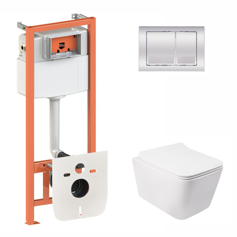 Qtap Інсталяція для унітазу 3 в 1 Nest + унітаз із сидінням, з панеллю змиву (QT05335170W0133M425M06028CRM)