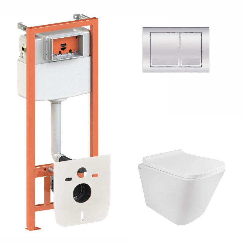 Qtap Інсталяція для унітазу 3 в 1 Nest + унітаз з сидінням, з панеллю змиву (QT1733052ERW0133M425M06028CRM)