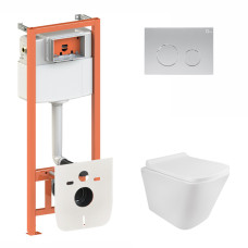 Qtap Інсталяція для унітазу 3 в 1 Nest + унітаз з сидінням, з панеллю змиву (QT1733052ERW0133M425M11111SAT)