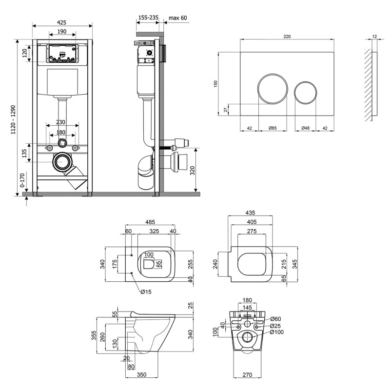 Qtap Інсталяція для унітазу 3 в 1 Nest + унітаз з сидінням, з панеллю змиву (QT1733052ERW0133M425M11111SAT)