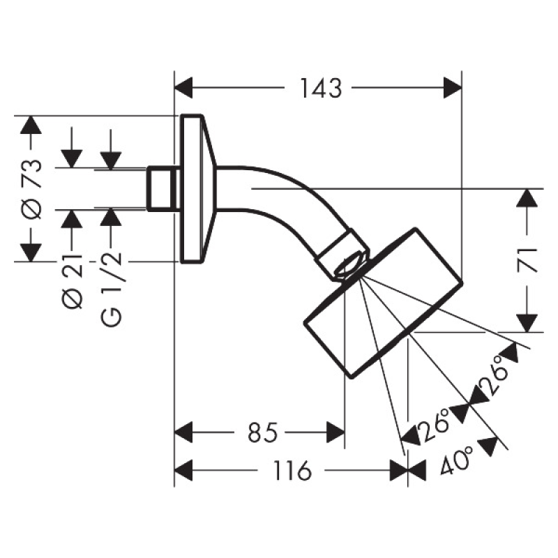 Axor Верхний душ Hansgrohe One Ecosmart со стеновым держателем (48490000)