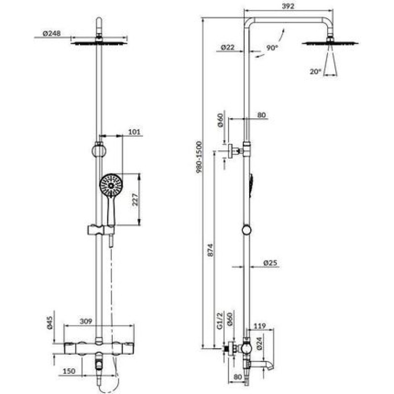 Cersanit Душова колона VIRGO з термостатичним змішувачем і виливом, чорна (S951-863)