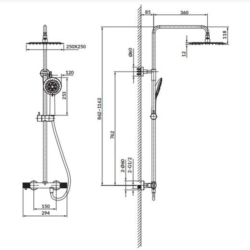 Cersanit Душова колона ZEN овальна з термостатичним змішувачем, чорна (S951-783)