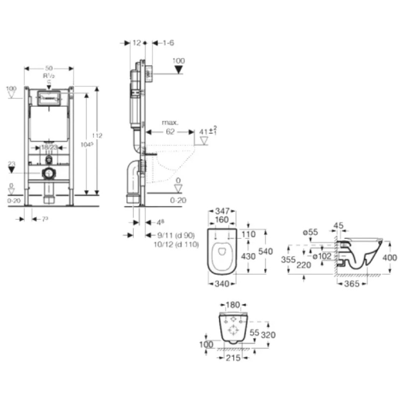 ROCA Комплект: GAP Rimless унiтаз пiдвiсний з сидiнням Slim, slow-closing, Geberit Duofix 458.126, (A34H470000+458.126.00.1)