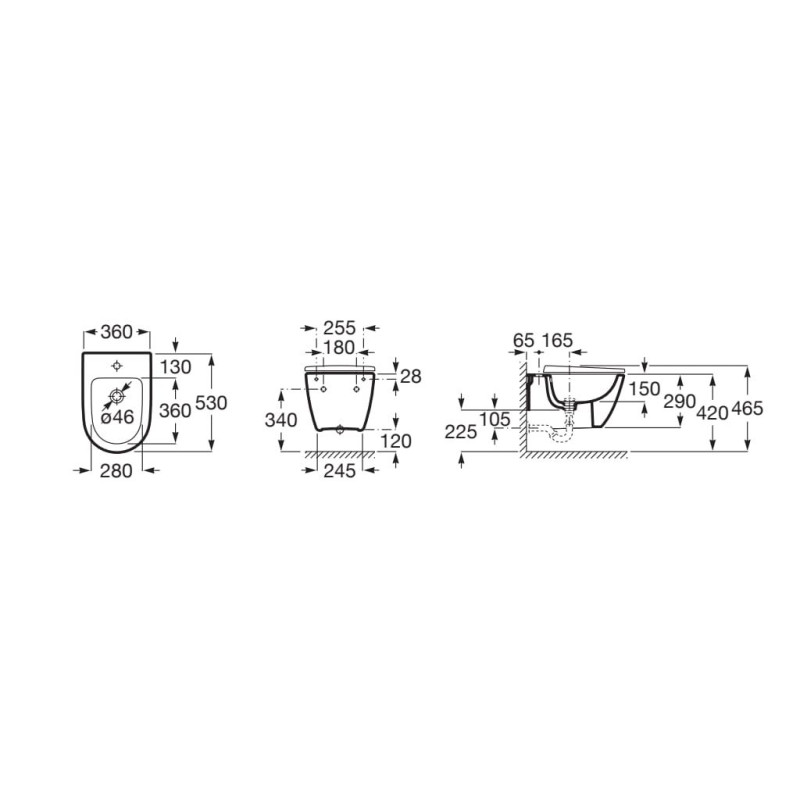 ROCA ONA биде подвесное 36x53 см, (A357685000)