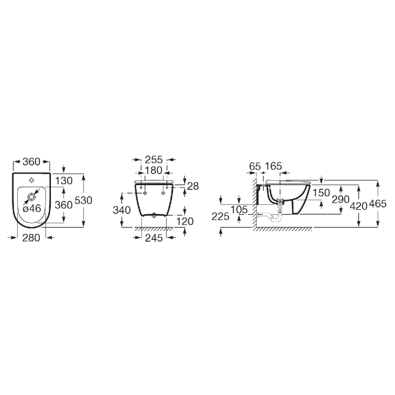 ROCA ONA биде подвесное 36x53 см, (A357685000)